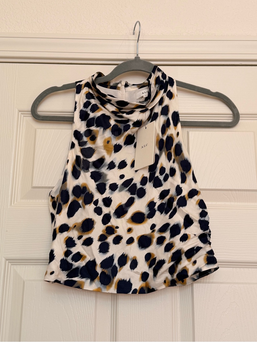A.L.C. Lily Top Women's Printed High-Neck Sleeveless Top in White Multi